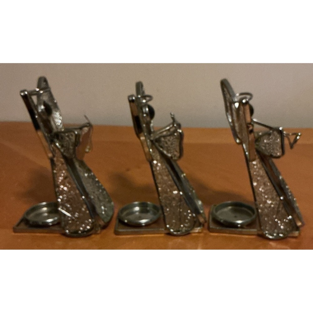 Set Of 3 Textured‎ Glass Angel Figurine Tealight Holder Holding Instruments - Picture 12 of 14